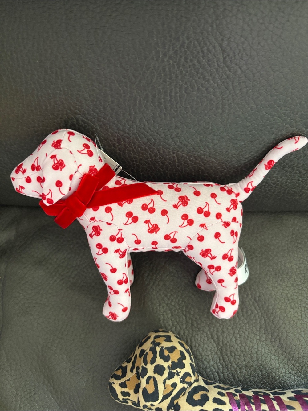 Victoria secret PINK set of two stuffed animal dogs in leopard and cherry - Picture 2 of 5